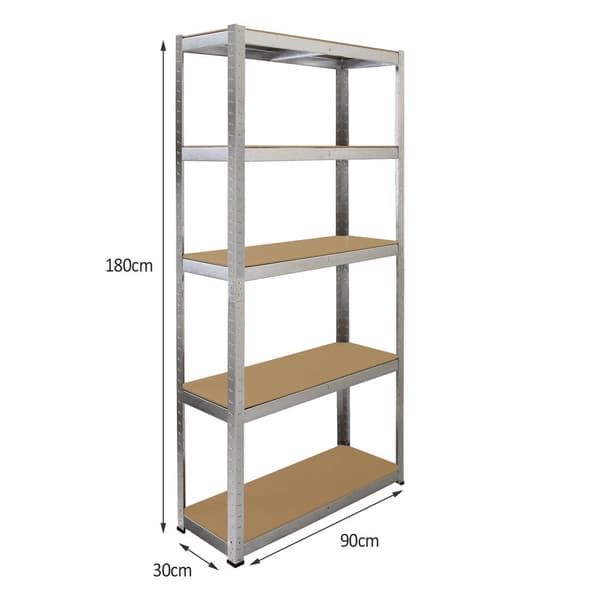2 x Robusta Lagerhyllor Silver Verkstadshylla Garagehylla Verkstad Garage Lager Förvaring MDF Bultfri Bultlös Galvaniserat Stål 180 x 90 x 30 cm