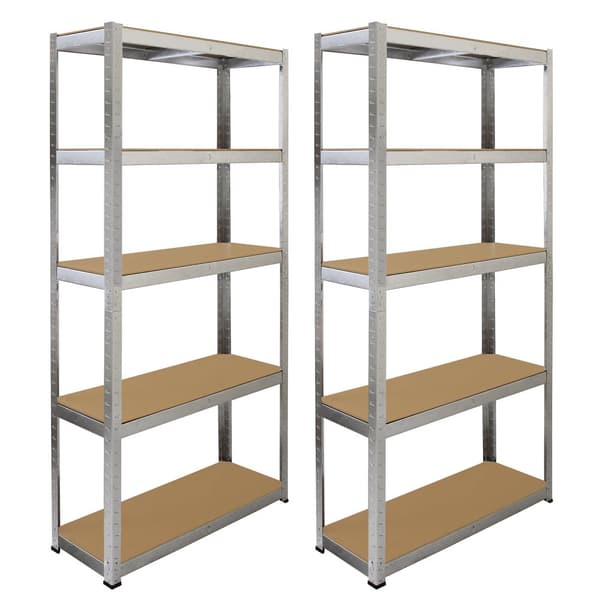 2 x Robusta Lagerhyllor Silver Verkstadshylla Garagehylla Verkstad Garage Lager Förvaring MDF Bultfri Bultlös Galvaniserat Stål 180 x 90 x 30 cm