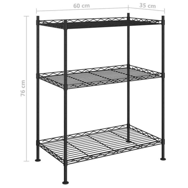 vidaXL 3-kerroksinen varastohylly 60x35x76 cm musta150 kg