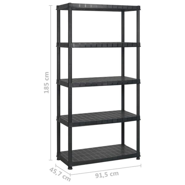 vidaXL Oppbevaringshylle 5 nivåer svart 183x45,7x185 cm plast