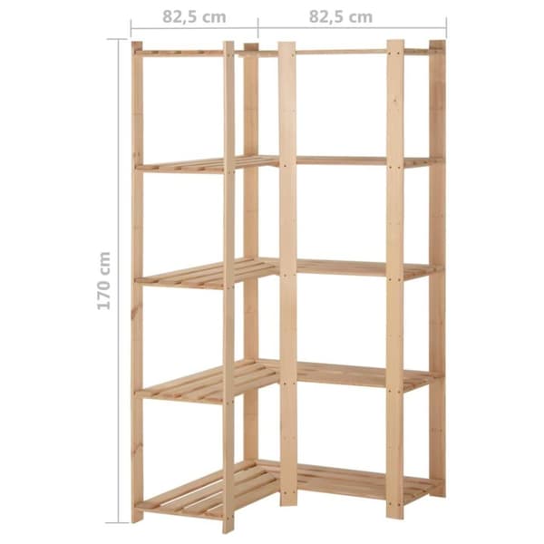 vidaXL 5-kerroksinen varaston kulmahylly 82,5x82,5x170 cm täysi mänty