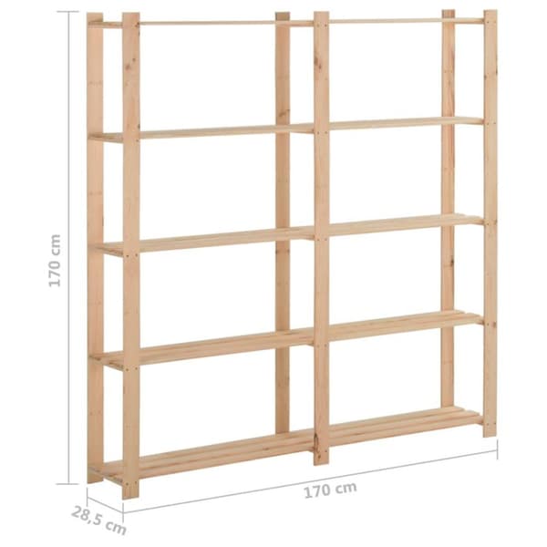 vidaXL Lagerhylla 5 hyllplan 170x28,5x170 cm massivt granträ