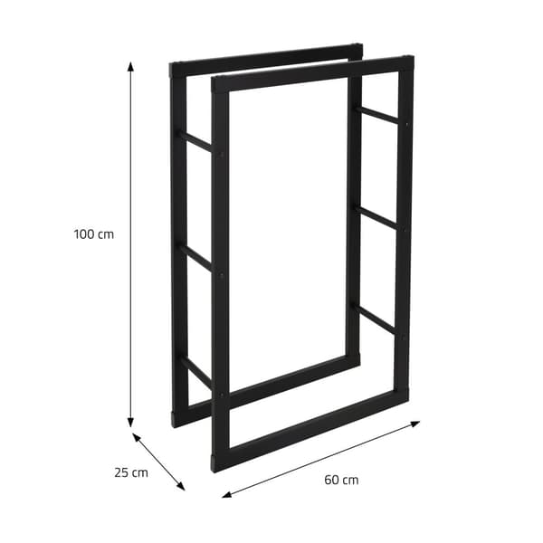 Brændehylde 60x100x25 cm sort metal ML-Design