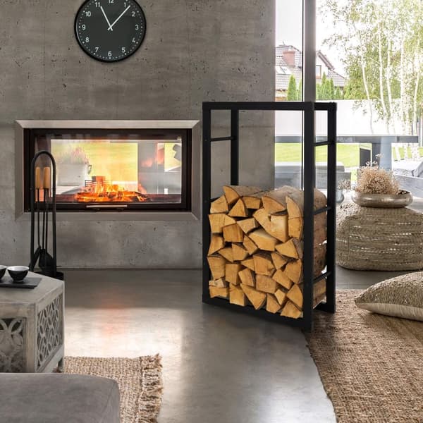 Polttopuuteline 60x100x25 cm Musta metalli ML-Design