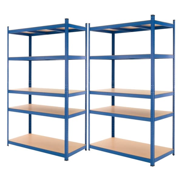 Sininen työpajahylly 200x100x50 cm pulverimaalattua metallia ja MDF-kuitulevyä 875 kg:n kuormitukseen asti.