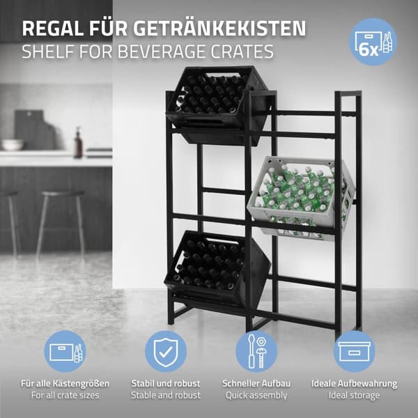 ML-Design Dryckesbackshylla för 6 backar; 91x31x116;5cm; Stål; fristående; Hylla för dryckesbackar; Dryckeshylla Backhylla Backhållare för ölbackar