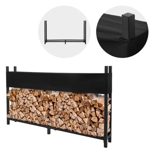 ML-Design Metal Brændekurv med låg 200x25x115 cm Antracit Stål; Stabelhjælp til udendørs brænde med beskyttelsesovertræk; Have brændeskur 0;8m³/1;3