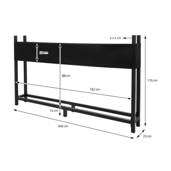 ML-Design Metal Brændekurv med låg 200x25x115 cm Antracit Stål; Stabelhjælp til udendørs brænde med beskyttelsesovertræk; Have brændeskur 0;8m³/1;3