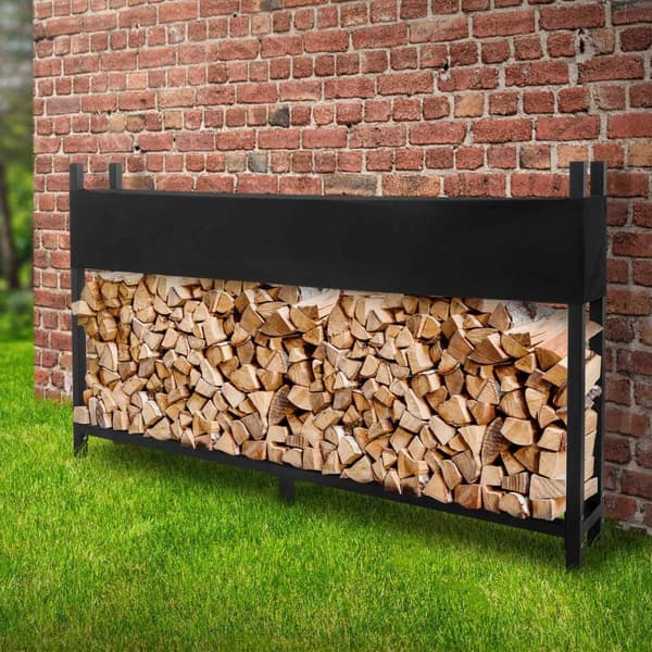 ML-Design Metallinen polttopuuteline kannella 200x25x115 cm; antrasiitti teräs; pinontatuki ulkokäyttöön suojahupulla; puutarhan polttopuusuoja