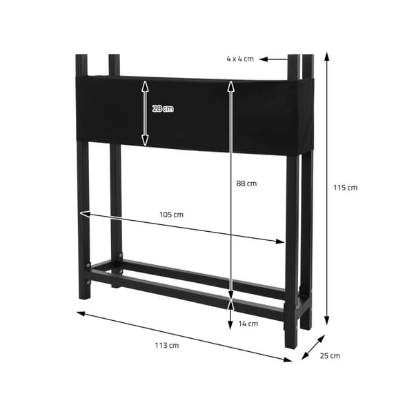 ML-Design Metallinen polttopuuteline kannella; 113x25x115cm; antrasiitti; teräs; pinontatuki ulkokäyttöön suojahupulla; puutarhan polttopuusuoja