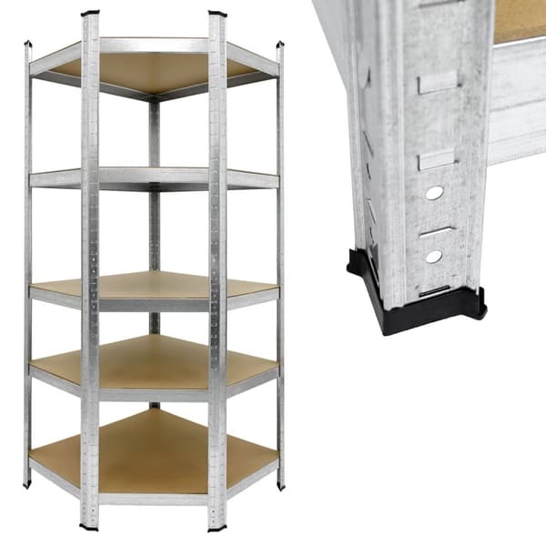 ECD Germany Regalsystem 3-delat set; 2 lagerhyllor 180x90x40 cm med hörnhylla 180x70x40 cm; galvaniserade metallhyllor med 15 hyllplan av MDF-trä;