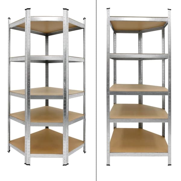 ECD Germany Regalsystem 3-delat set; 2 lagerhyllor 180x90x40 cm med hörnhylla 180x70x40 cm; galvaniserade metallhyllor med 15 hyllplan av MDF-trä;