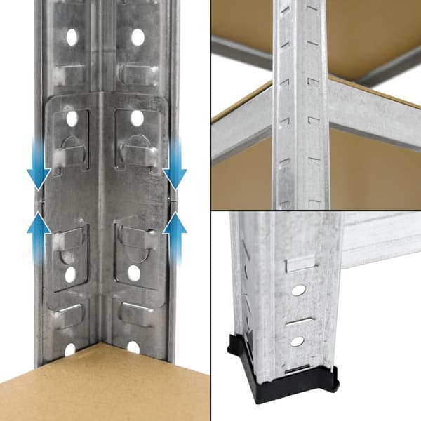 ECD Germany Regalsystem 3-delat set; 2 lagerhyllor 180x90x40 cm med hörnhylla 180x70x40 cm; galvaniserade metallhyllor med 15 hyllplan av MDF-trä;