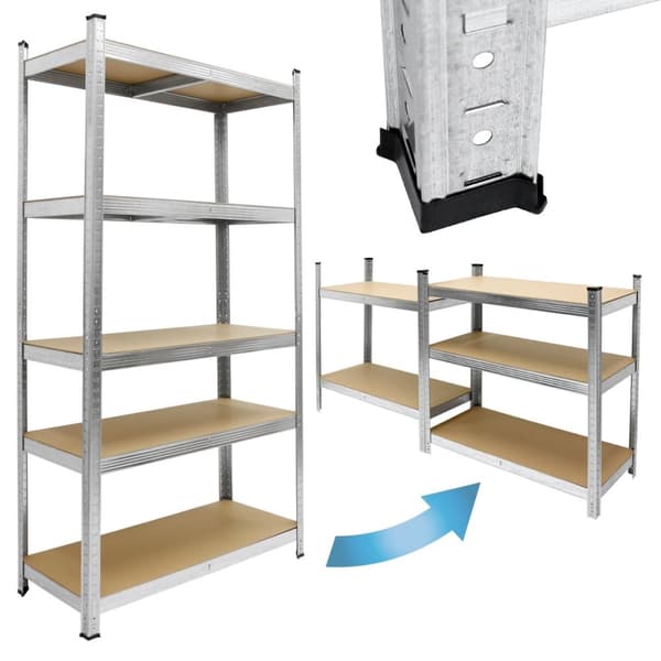 ECD Germany Regalsystem 3-delat set; 2 lagerhyllor 180x90x40 cm med hörnhylla 180x70x40 cm; galvaniserade metallhyllor med 15 hyllplan av MDF-trä;