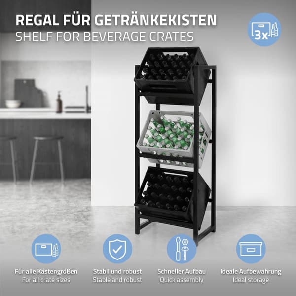 Reol til drikkevarekasser 3 kasser 47x31x116,5 cm antracit stål ML design
