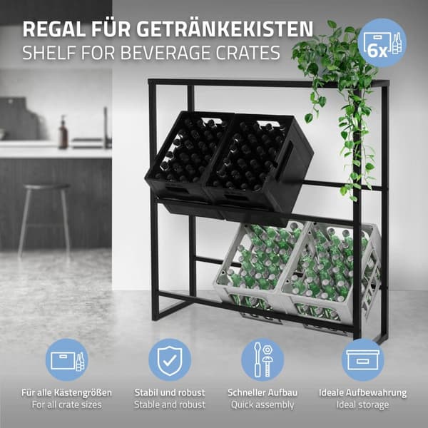 Reol til drikkevarekasser 6 kasser 100x32x108,5 cm antracit stål ML design