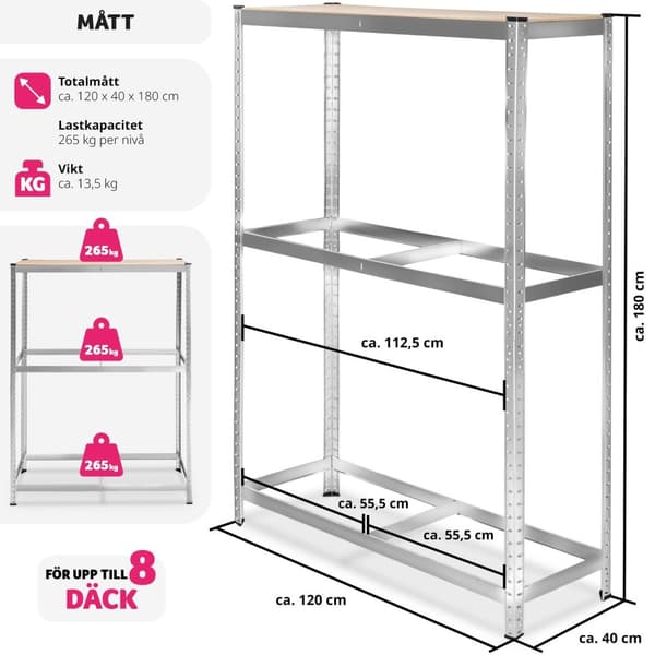 Däckställ för upp till 8 däck - grå