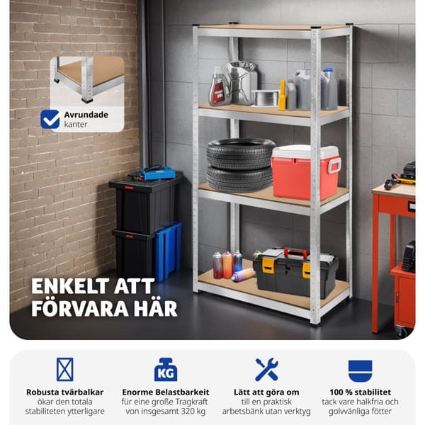 Förvaringshylla i stål - 160 x 80 x 40 cm, 320 kg