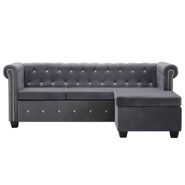 vidaXL L-formet chesterfieldsofa fløjlsbeklædning 199 x 142 x 72 cm grå