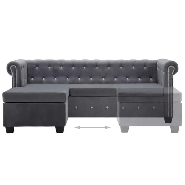 vidaXL L-formet chesterfieldsofa fløjlsbeklædning 199 x 142 x 72 cm grå
