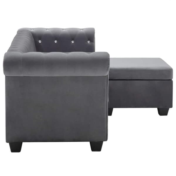vidaXL L-formet chesterfieldsofa fløjlsbeklædning 199 x 142 x 72 cm grå