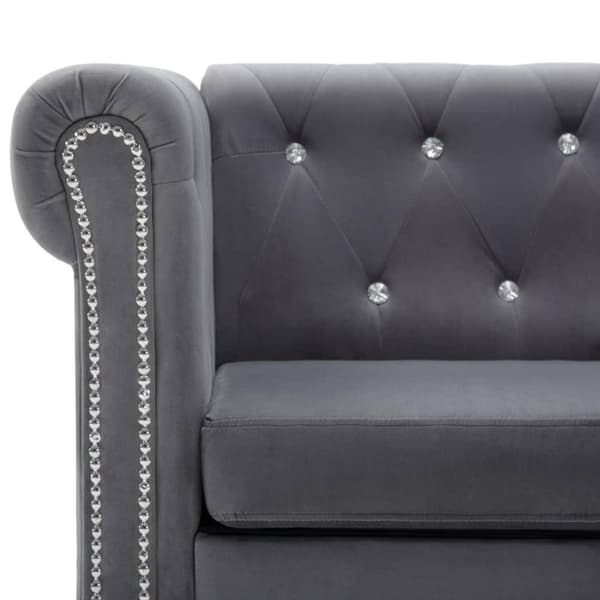 vidaXL L-formet chesterfieldsofa fløjlsbeklædning 199 x 142 x 72 cm grå