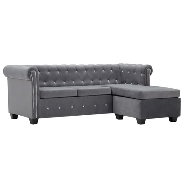 vidaXL L-formet chesterfieldsofa fløjlsbeklædning 199 x 142 x 72 cm grå