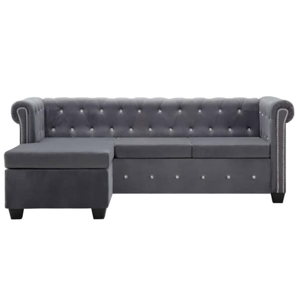vidaXL Chesterfieldsoffa L-formad sammet 199x142x72 cm grå