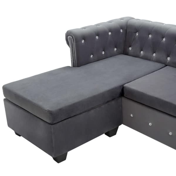 vidaXL Chesterfieldsoffa L-formad sammet 199x142x72 cm grå