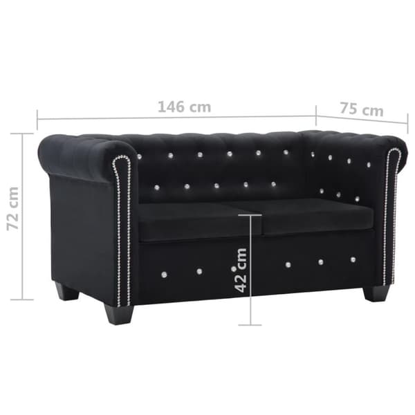vidaXL Chesterfieldsoffa 2-sits sammet 146x75x72 cm svart