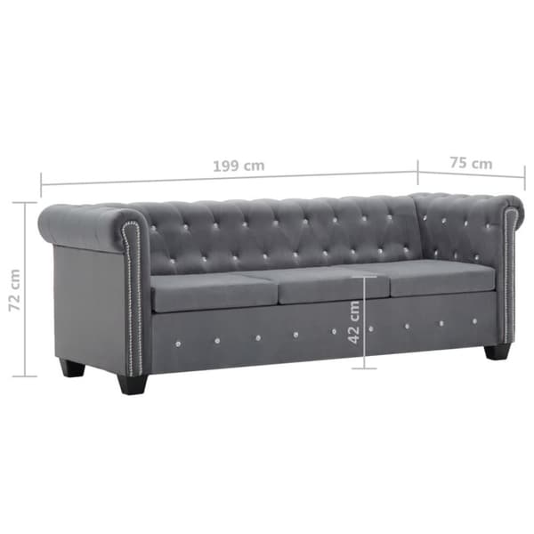 vidaXL Chesterfieldsoffa 3-sits sammet 199x75x72 cm grå