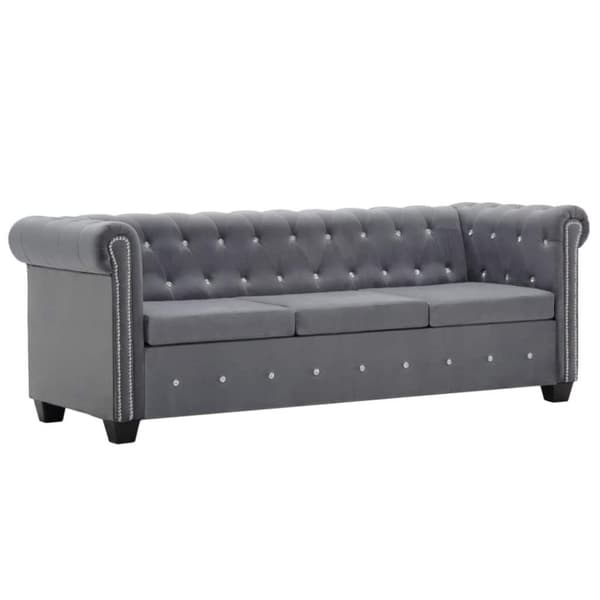 vidaXL Chesterfieldsoffa 3-sits sammet 199x75x72 cm grå