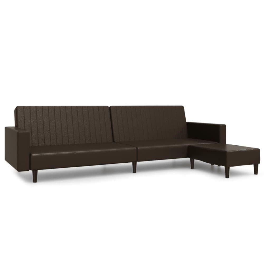 vidaXL Bäddsoffa 2-sits med fotpall brun konstläder