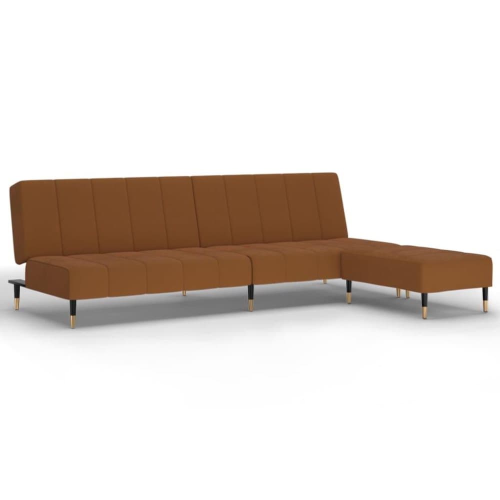 vidaXL Bäddsoffa 2-sits med pall brun sammet