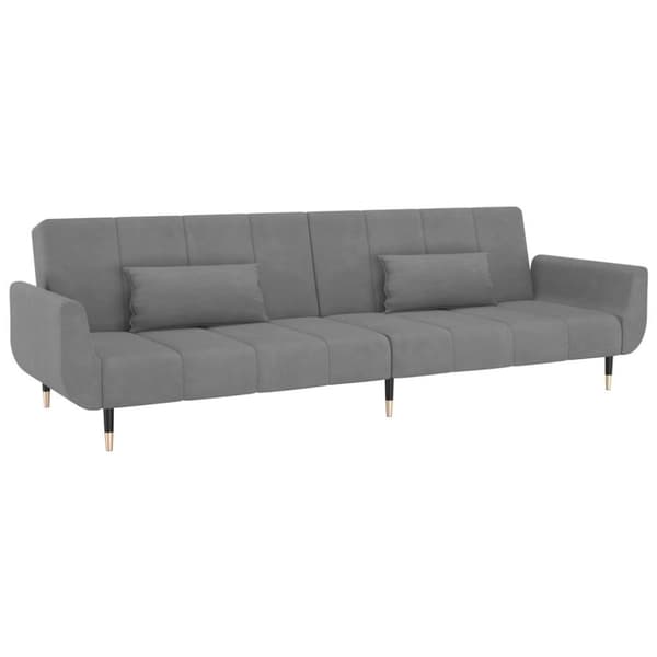 vidaXL Bäddsoffa 2-sits med två kuddar ljusgrå sammet