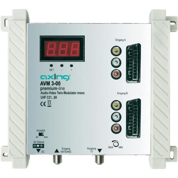 Modulator AV TWIN Axing AVM 3-00 - Ljud/video med AV-ingång och HF-utgång Grå, Silver