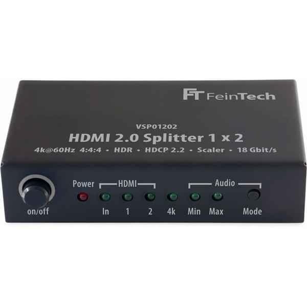 Feintech Control Kit - VSP01202 - HDMI 2.0 1x2 Splitter med 4K HDR Down-Scaler Audio-EDID Svart