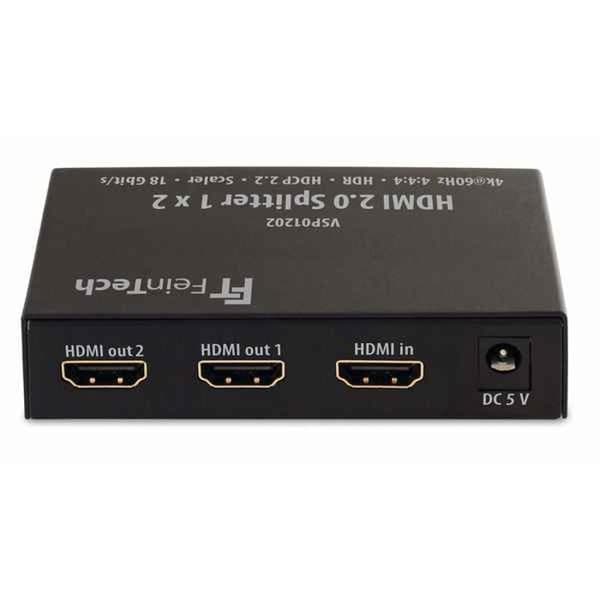 Feintech Control Kit - VSP01202 - HDMI 2.0 1x2 Splitter med 4K HDR Down-Scaler Audio-EDID Svart