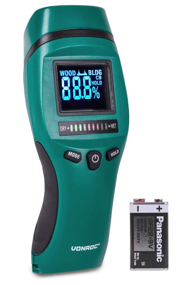 VONROC Fugtmåler | PRO | Batteridrevet | LCD med høj kontrast | Inkl. 9V Batteri