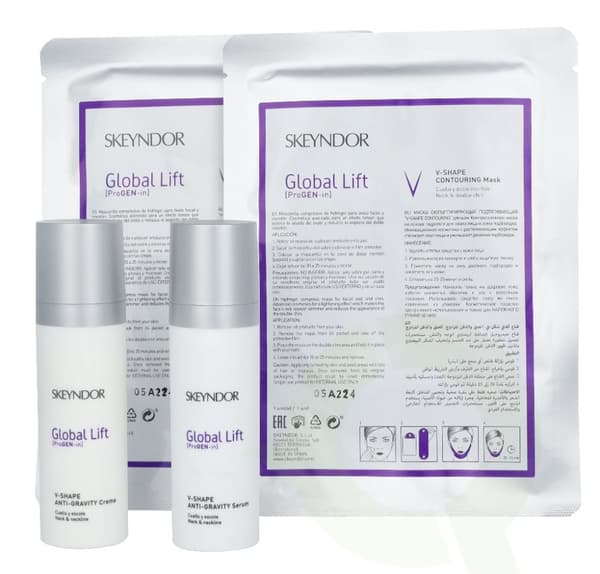 Skeyndor Global Lift V-Shape Lifting Home Care Set 60 ml For Neck, Chin And Neckline/V-Shape Anti Gravity Serum 30ml/V-Shape Anti Gravity Cream 30ml/V