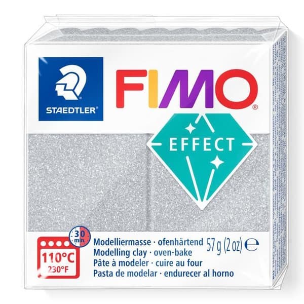 Polymermodelllera - FIMO - Silver Glitter - 57 g - Mjuk och formbar - För smycken och dekoration