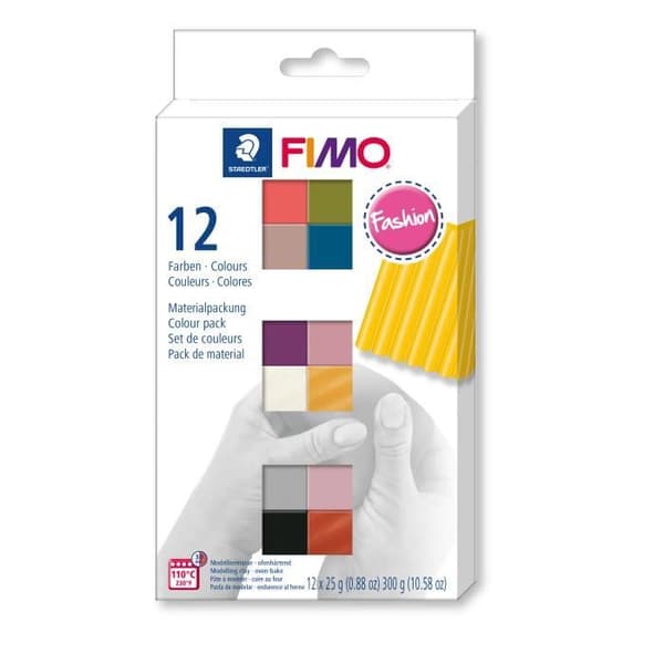 FIMO mjuka "Fashion Colours" sortiment, 12 halvlimpor, 300 g