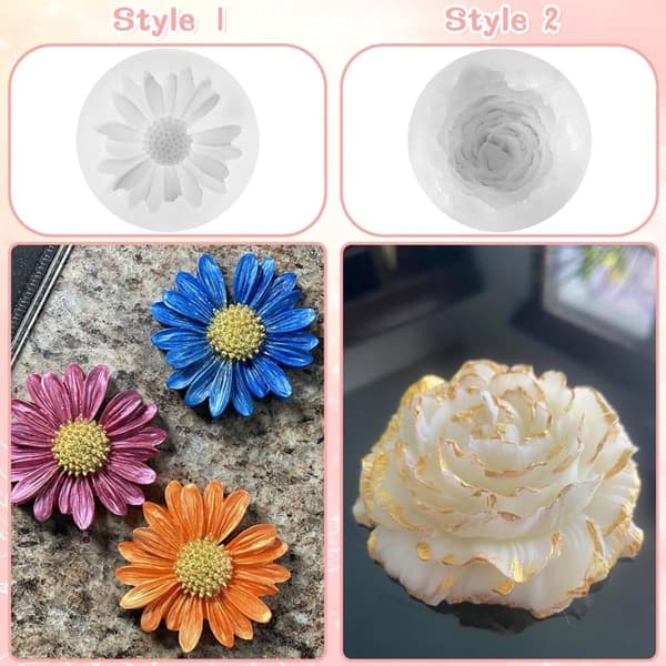 Moorle 2-pak silikone stearinlysforme - 3D blomstermønster med pæon og tusindfryd til DIY håndlavede duftlys, gips- og harpiksforme