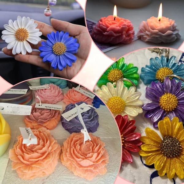 Moorle 2-pak silikone stearinlysforme - 3D blomstermønster med pæon og tusindfryd til DIY håndlavede duftlys, gips- og harpiksforme