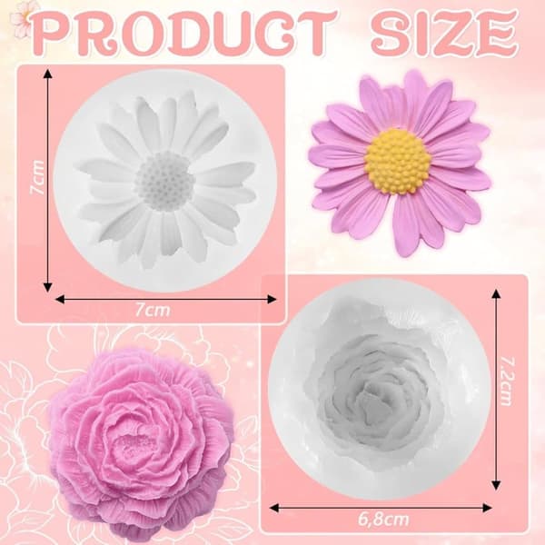Moorle 2-pak silikone stearinlysforme - 3D blomstermønster med pæon og tusindfryd til DIY håndlavede duftlys, gips- og harpiksforme