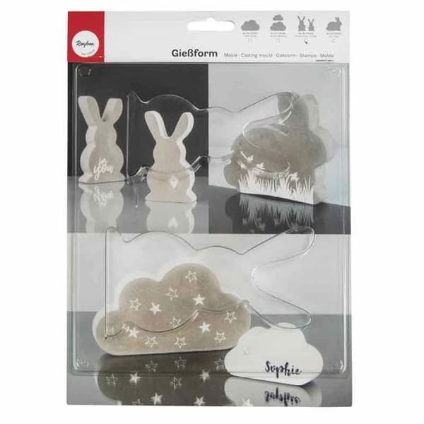 Silikonform - Homedeko - Kaninfamilj - Flerfärgad - 8x14,5x3cm - 6,5x11,7x3cm