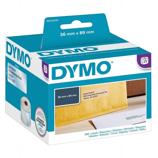 Dymo Adress-labels Big 99013 36 X 89 Mm Transp. 260 Units Vit