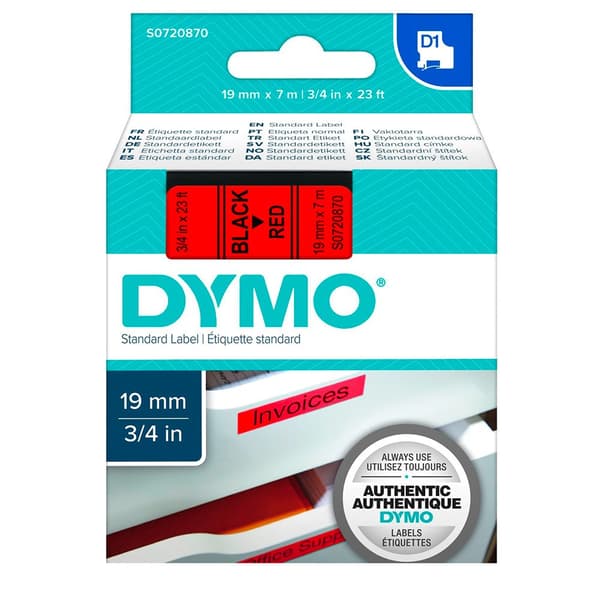 Dymo D1 Tape 19 Mm X 7 M Rød,Sort