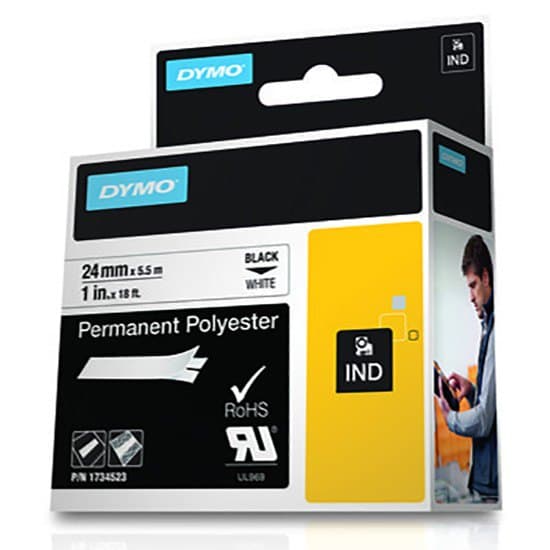 Dymo Tejp 1734523 Id1-24 Rhino Permanent Polyester 5.5 M Vit,Svart