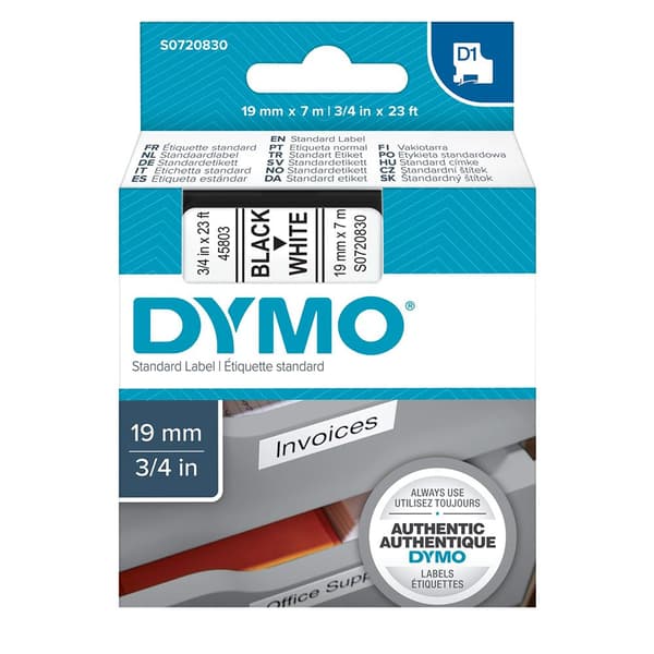 Dymo Tejp D1 19 Mm Labels 45803 Vit,Svart